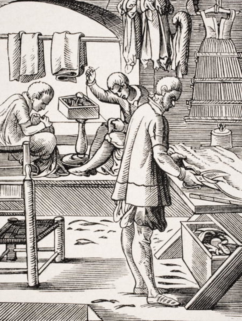 Detail of Tailor, reproduction of a woodcut by Jost Amman from 'Le Moyen Age et La Renaissance' by Paul Lacroix published 1847 by French School
