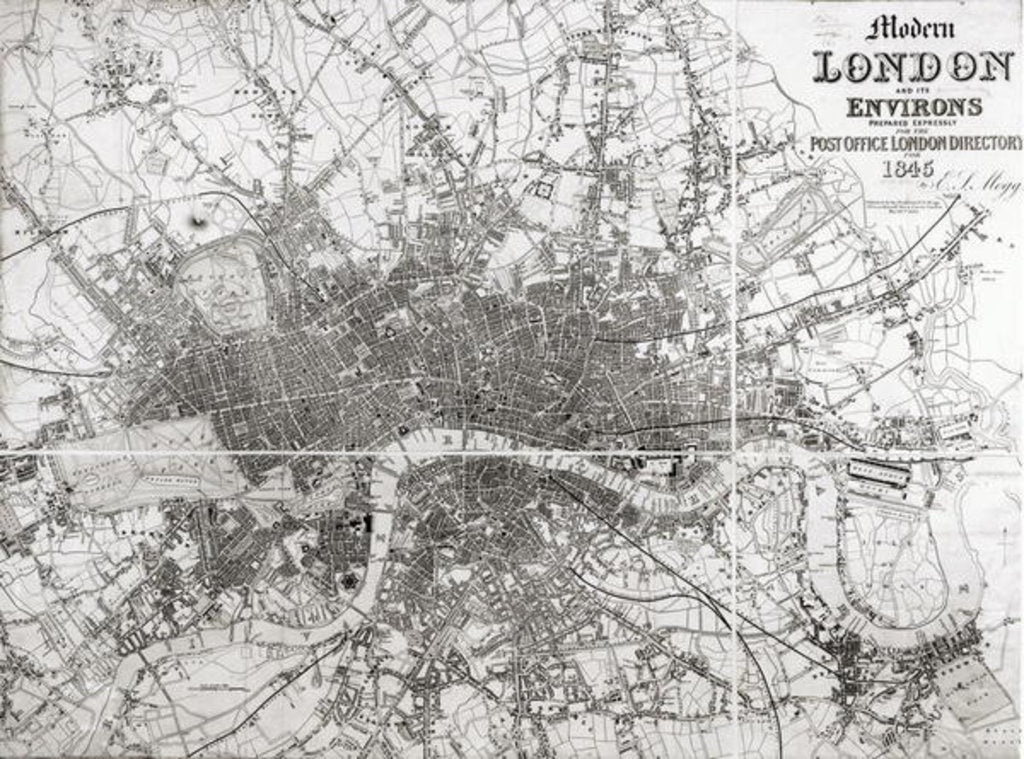Detail of Map of Modern London and its Environs, 1845 by English School