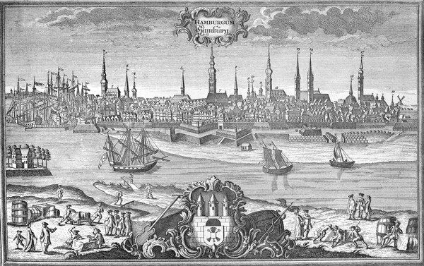 Detail of View of Hamburg, c.1710-50 by Martin Engelbrecht