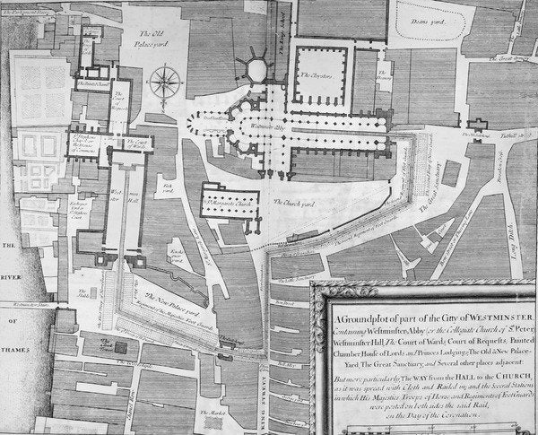 Detail of Route of James II's Coronation Procession from Westminster Hall to Westminster Abbey, 1685 by English School