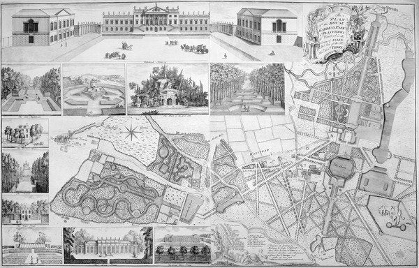 Detail of A Plan of the House, Gardens, Park, and Plantations of Wanstead, the Seat of the Earl of Tylney, 1735 by John Rocque