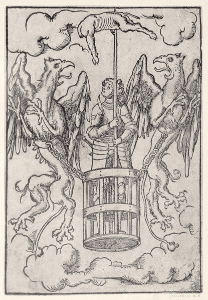 Detail of Alexander the Great carried into the air by two griffins, c.1525 by German School