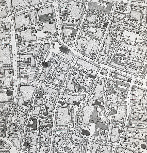 Detail of Street map of London around Guildhall, c.1795 by Richard Horwood