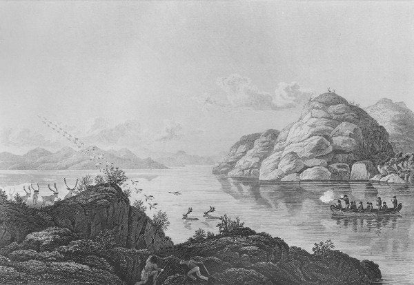 Detail of Franklin's expedition hunting on Marten Lake, 1820 by Edward Francis Finden