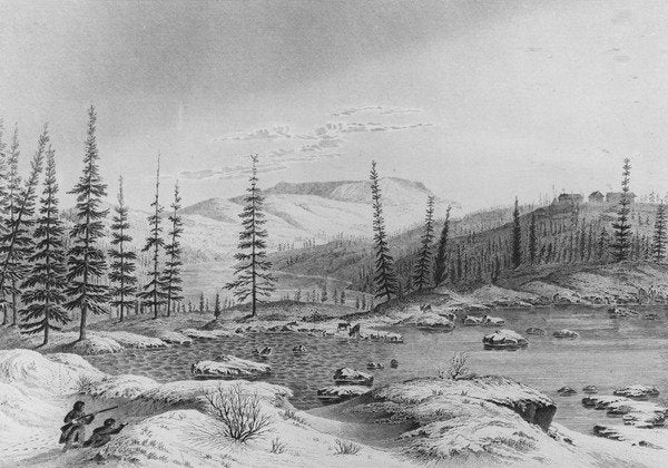 Detail of Hunters stalk caribou at Fort Enterprize on Franklin's expedition, 1821 by George Back