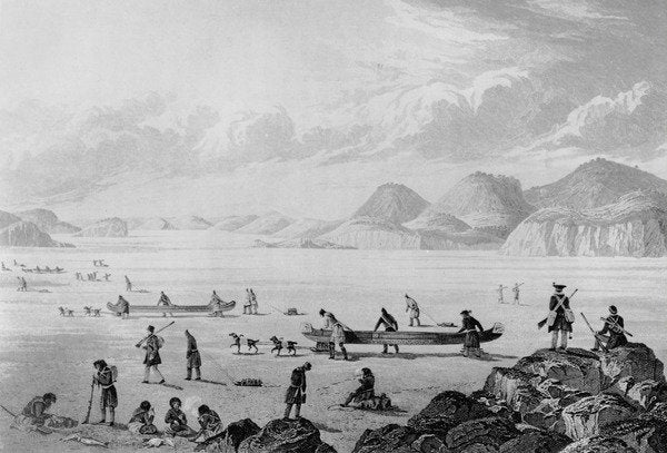 Detail of Franklin's expedition passing through Point Lake, 1821 by George (after) Back