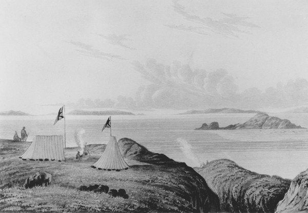 Detail of View of the Arctic Sea from the mouth of the Copper Mine River at midnight, 1821 by George Back (after)