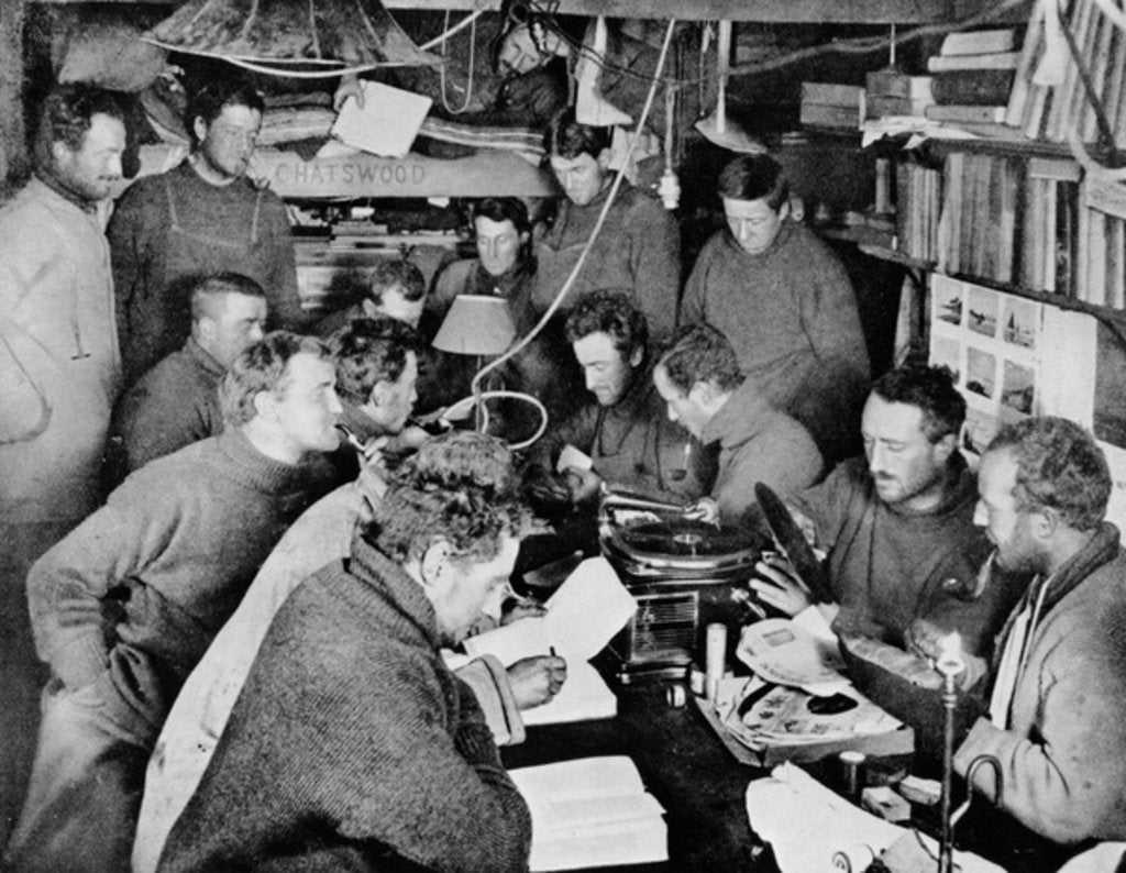 Detail of Australasian Antarctic Expedition members inside their living quarters, 1912 by Anonymous
