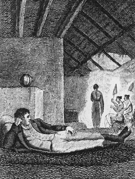 Detail of Park resting in a native hut during his travels, 1816 by Mungo Park (after)