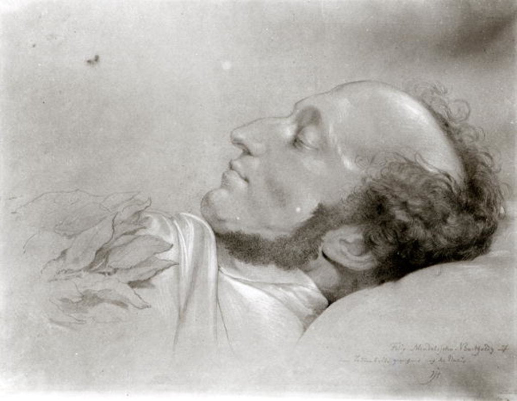 Detail of Felix Mendelssohn on his deathbed, c.1847 by Rudolf Julius Benno Huebner