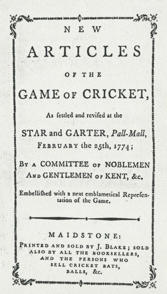 Detail of Titlepage of 'New Articles of the Game of Cricket', 1774 by English School