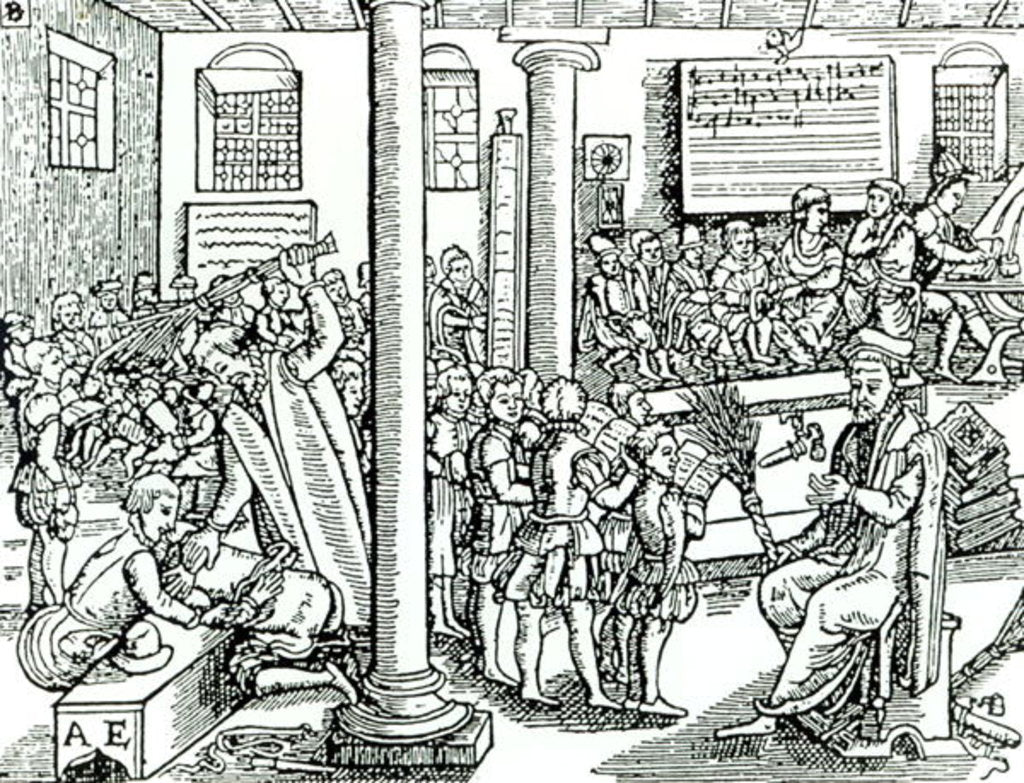 Detail of Schoolroom scene in Tudor times by English School