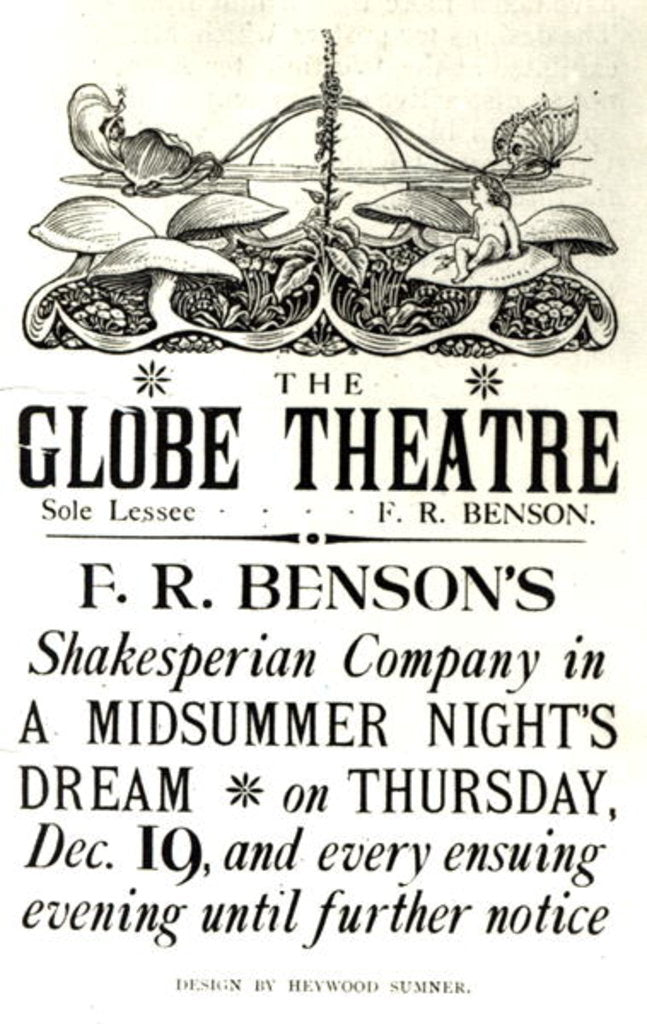 Detail of Poster advertising 'A Midsummer Night's Dream' by William Shakespeare performed by F.R Benson's Shakespearean Company at the Globe theatre, c.1890 by English School