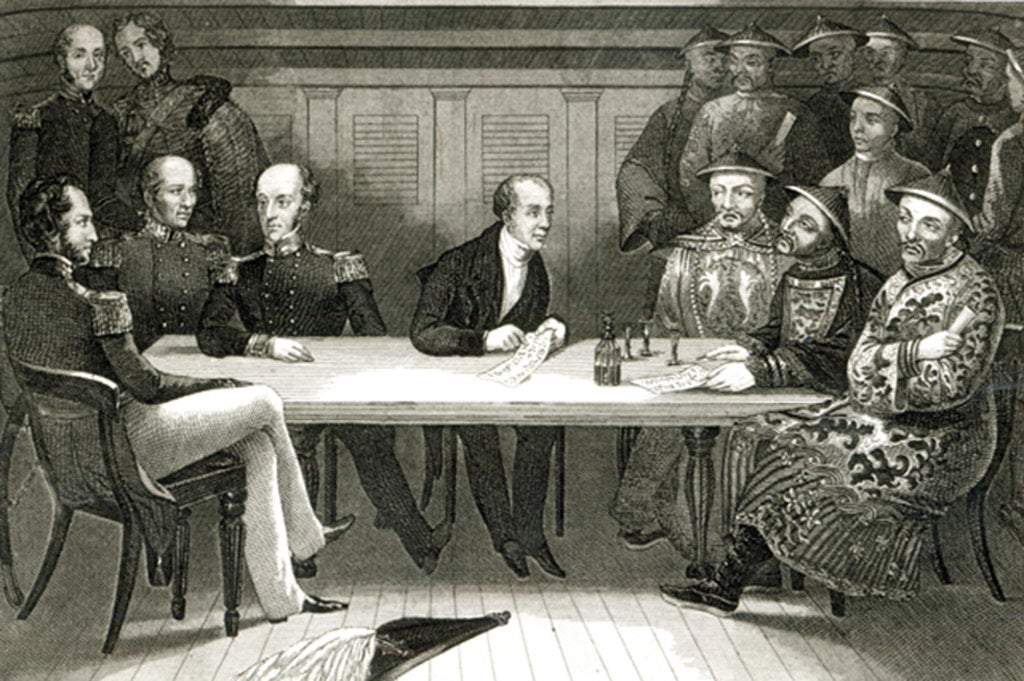 Detail of A conference at Chusan between Commodore Bremer and Chang, a Chinese official, on board the HMS Wellesley, 4th July 1841 by German School