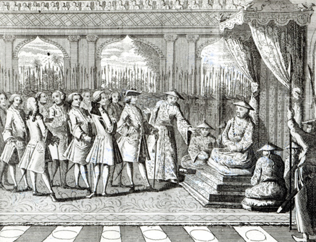 Detail of The Viceroy of Canton giving an audience to Commodore Anson from 'George Anson's Voyage around the World in the years 1740-1744' by English School
