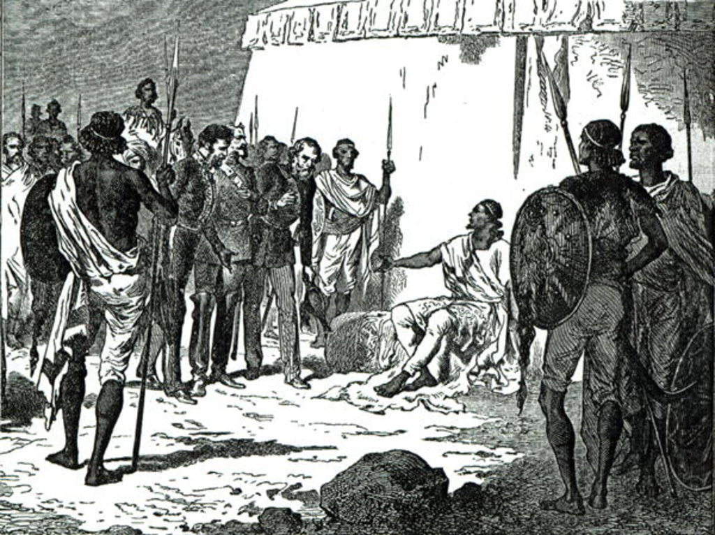 Detail of Mr.Rassam's interview with King Theodore from Cassell's Illustrated History of England, 1868 by English School