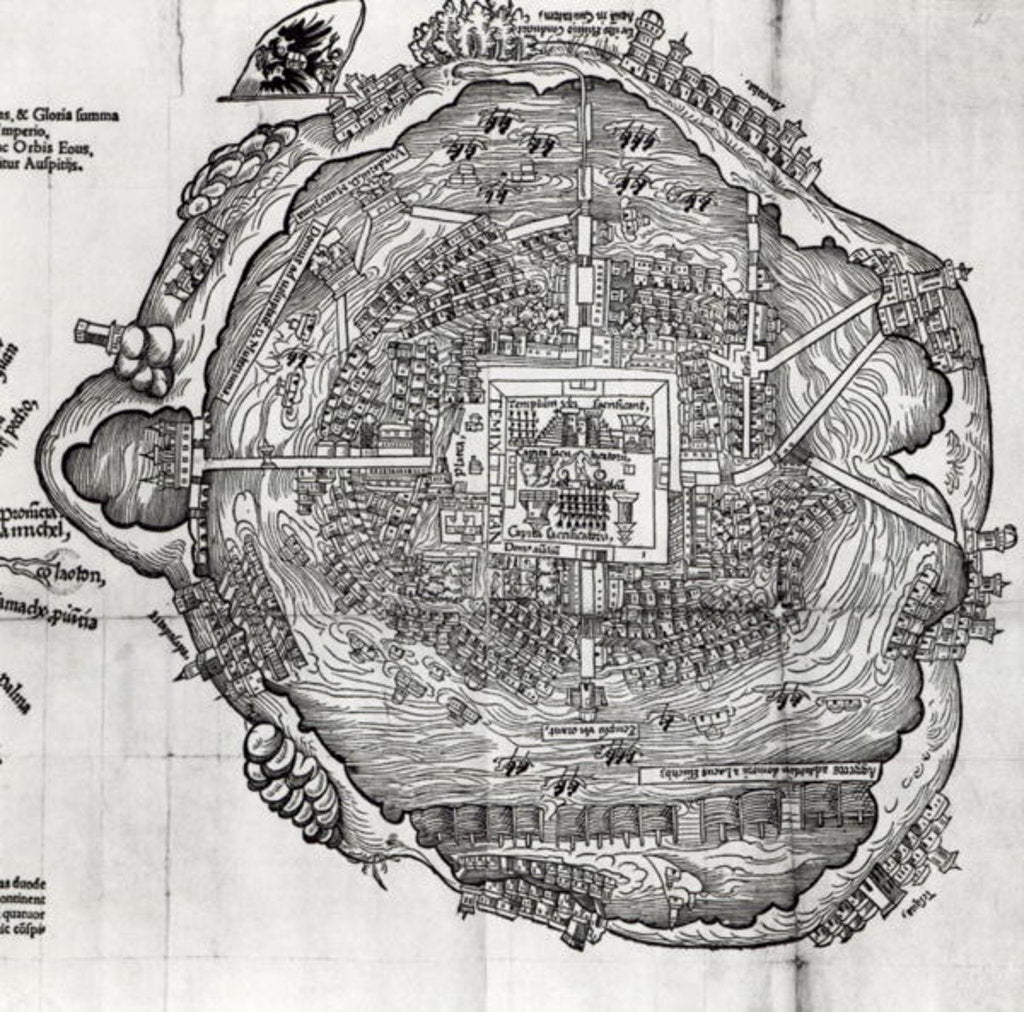 Detail of Map of Tenochtitlan from 'Praeclara Ferdinandi Cortesii de Nova Maris Oceani Hispania Narrati' by German School