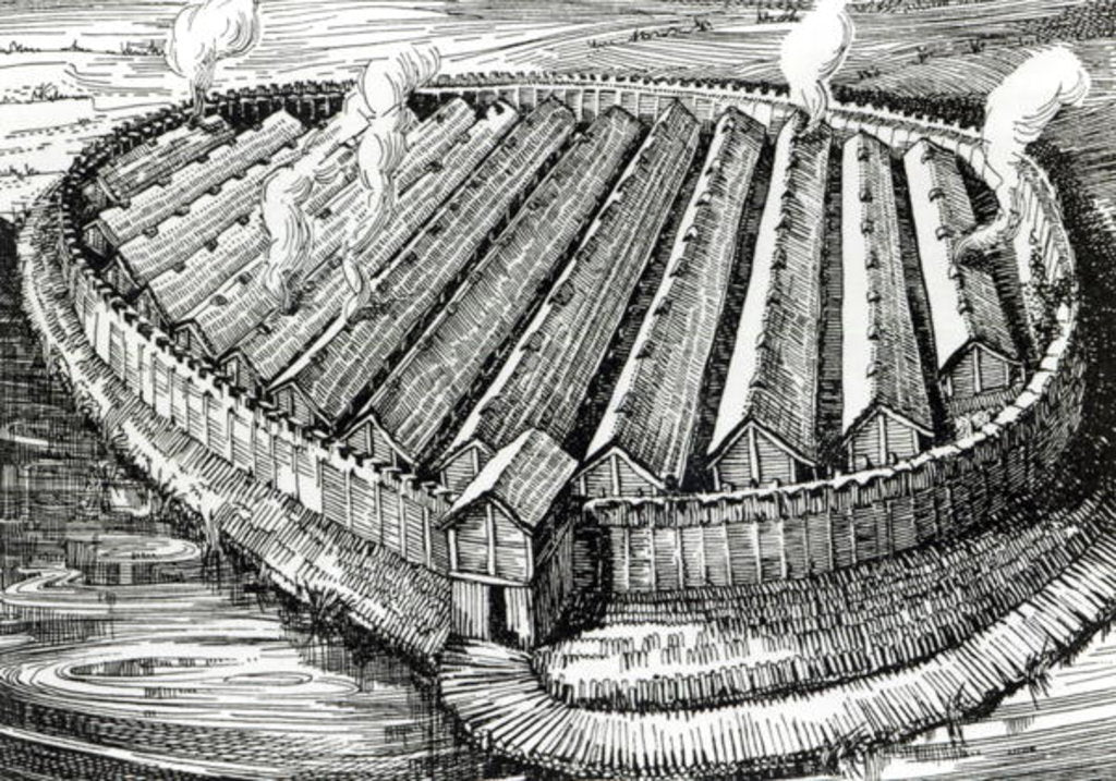 Detail of Reconstruction of an Iron Age village at Biskupin, Poland by English School