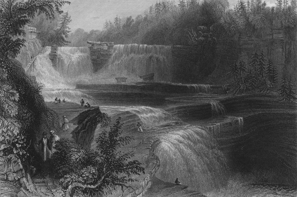 Detail of Trenton High Falls, 1838 by William Henry (after) Bartlett
