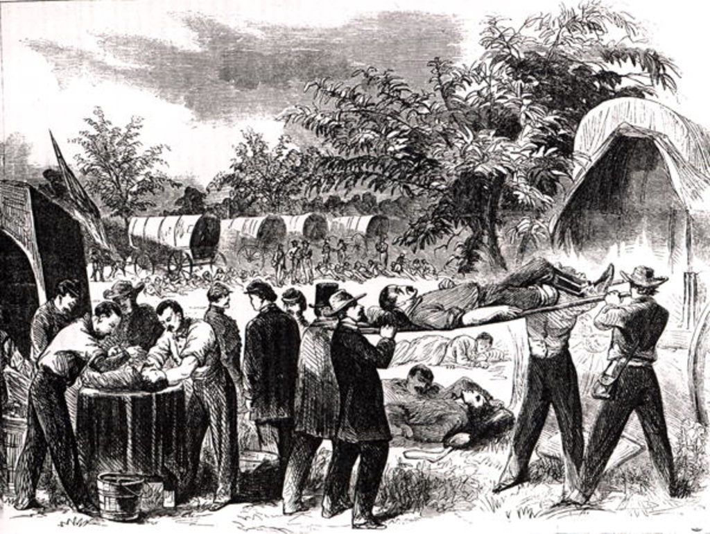 Detail of Carrying off the Wounded after the battle of Antietam in 1862 by Alfred Rudolph (after) Waud