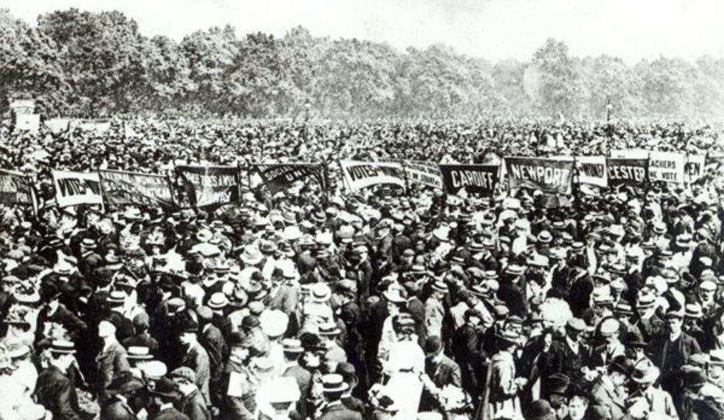 Detail of Great Votes for Women demonstration in Hyde Park, 21st June 1908 by English Photographer
