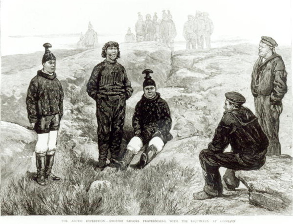Detail of English sailors fraternising with the Eskimoes at Godhavn by (after) English School