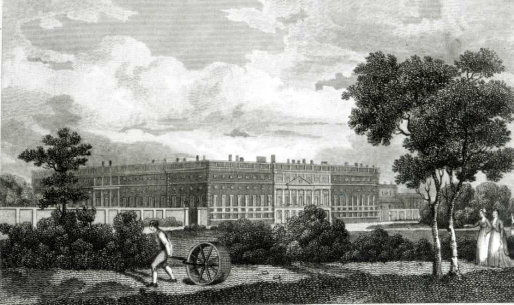 Detail of Rolling the Lawns at Hampton Court Palace, 7th March 1807 by English School