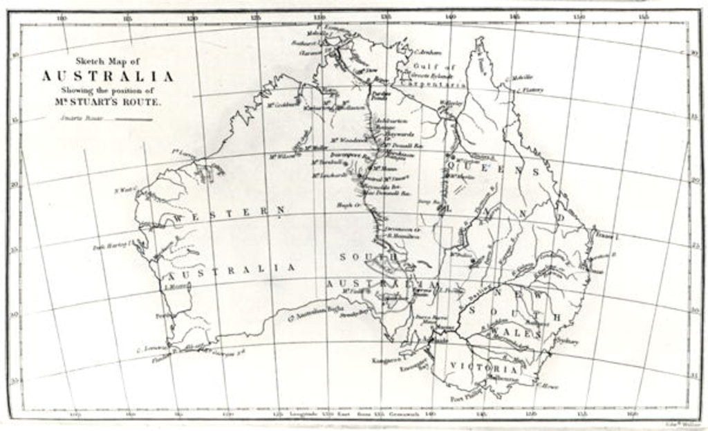Detail of Sketch map of Australia showing the position of Mr. Stuart's Route, 1864 by English School