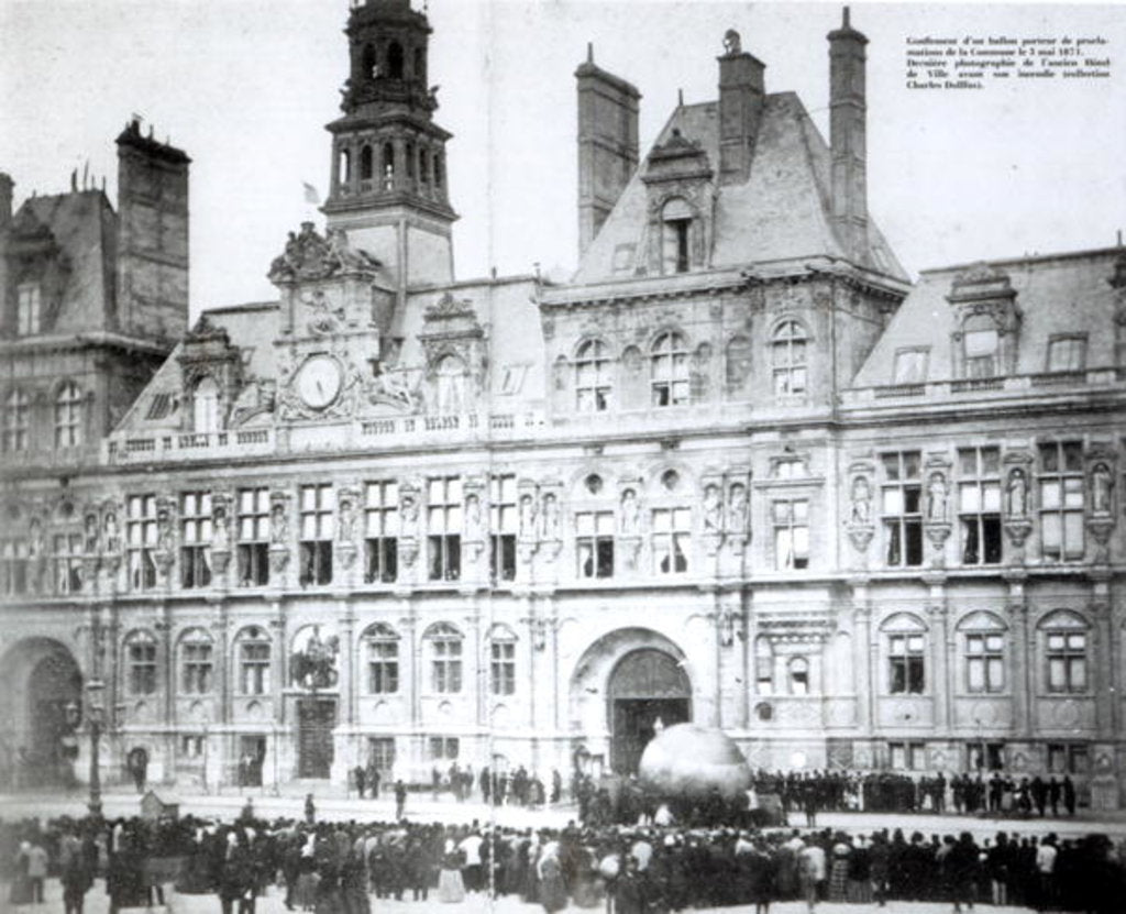 Detail of Inflating a balloon with the declarations of the Commune attached to it outside the Hotel de Ville, Paris, 3rd May 1871 by French Photographer