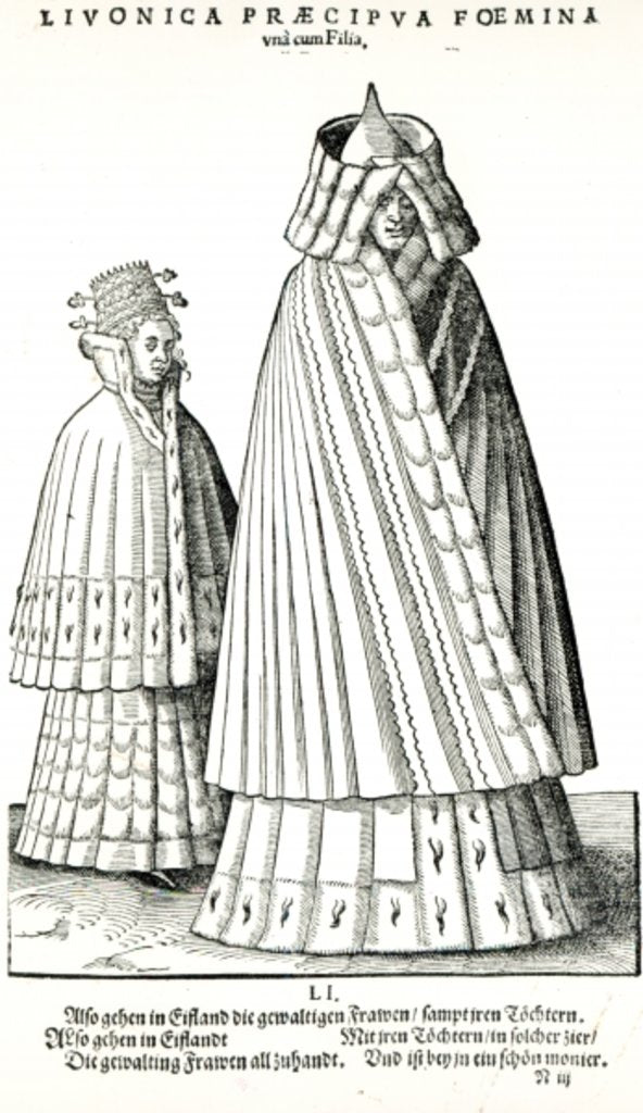 Detail of Costumes of a Livonian noblewoman and her daughter, 1577 by Hans Weigel
