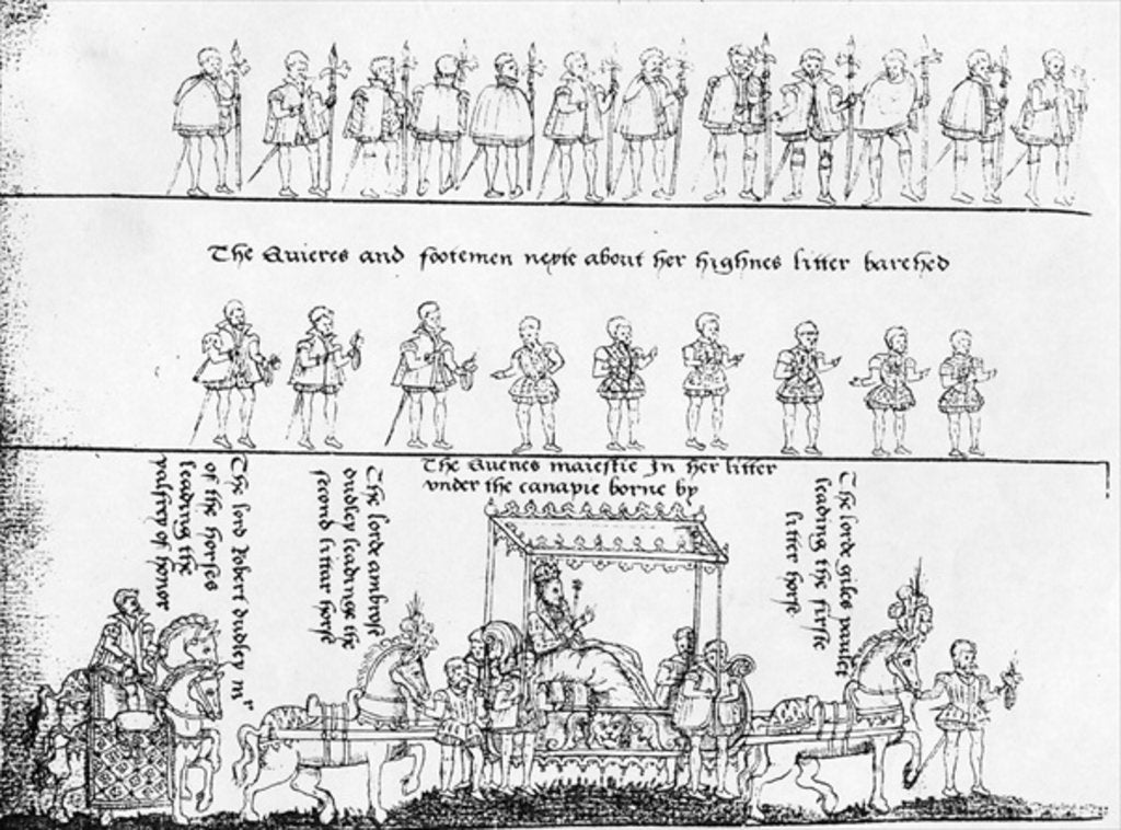 Detail of The Queen in her Litter by School English