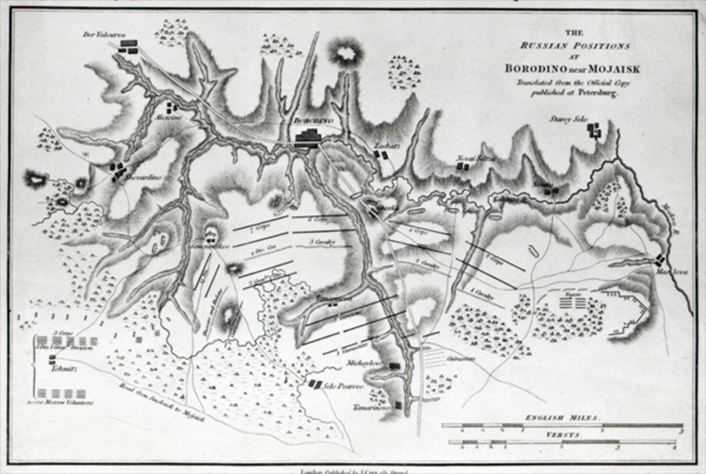 Detail of Map showing the Russian positions at the Battle of Borodino, c.1812 by English School