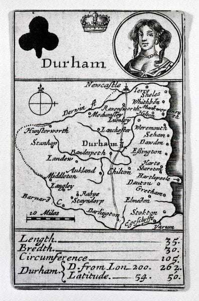 Detail of Queen of Clubs and Durham map, c.1675 by English School