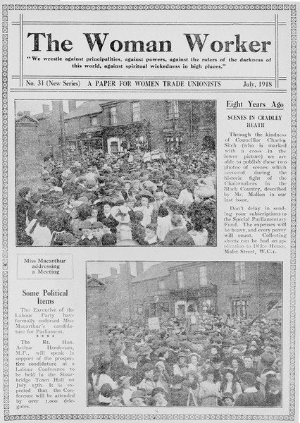 Detail of The Woman Worker front page, 1918 by Anonymous