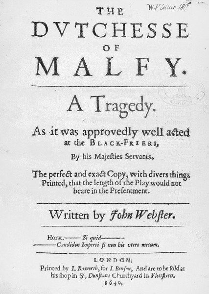 Detail of Title page of 'The Dutchesse of Malfy' by John Webster, 1640 by English School