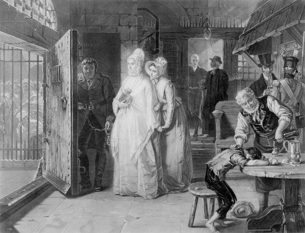 Detail of Mrs Fry visiting Newgate Prison, 1893 by Henrietta Mary Ward