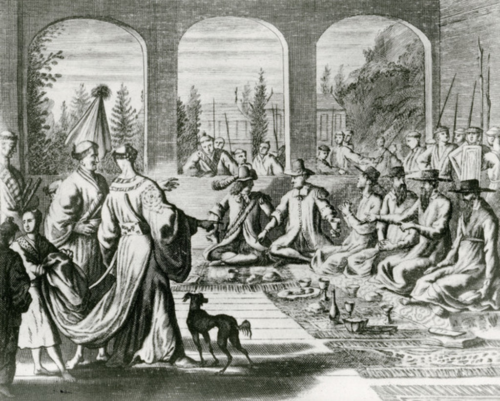 Detail of Jesuits with Dutch and Portuguese merchants at the Japanese court, c.1670 by Dutch School