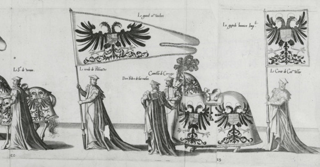 Detail of Banners at the Funeral Procession of Emperor Charles V, 1559 by Jan van & Doetechum Lucas van& Bol Hans Doetechum the elder