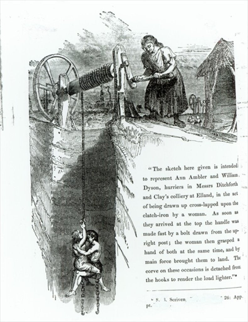 Detail of A boy and girl being wound up a mine shaft, illustration printed in the 'Westminster Review', July 1842 by English School