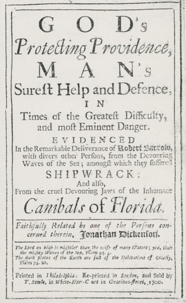 Detail of Titlepage of God's Protecting Providence, 1700 by Anonymous
