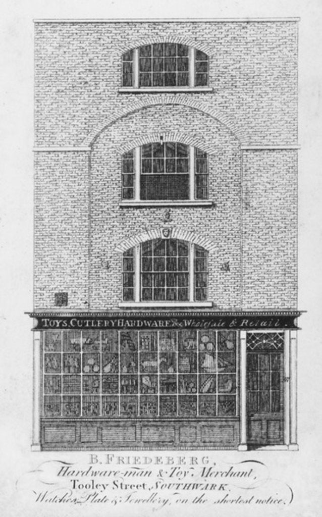 Detail of Trade card for B. Friedeberg, Southwark hardware merchant by English School