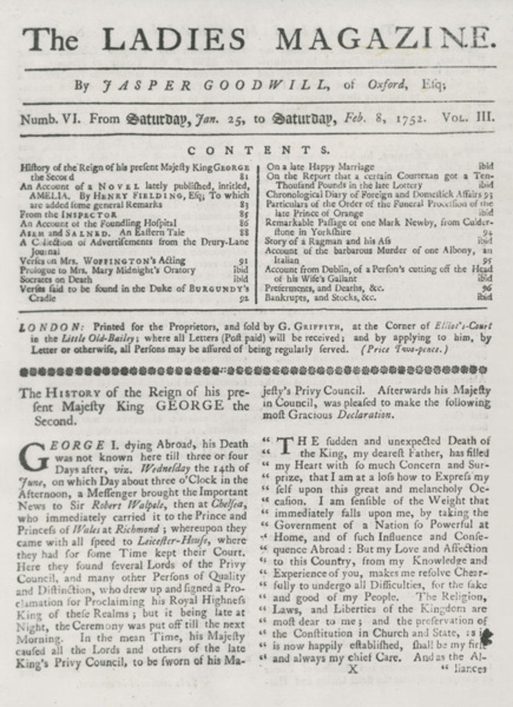 Detail of The Ladies Magazine, 1752 by English School