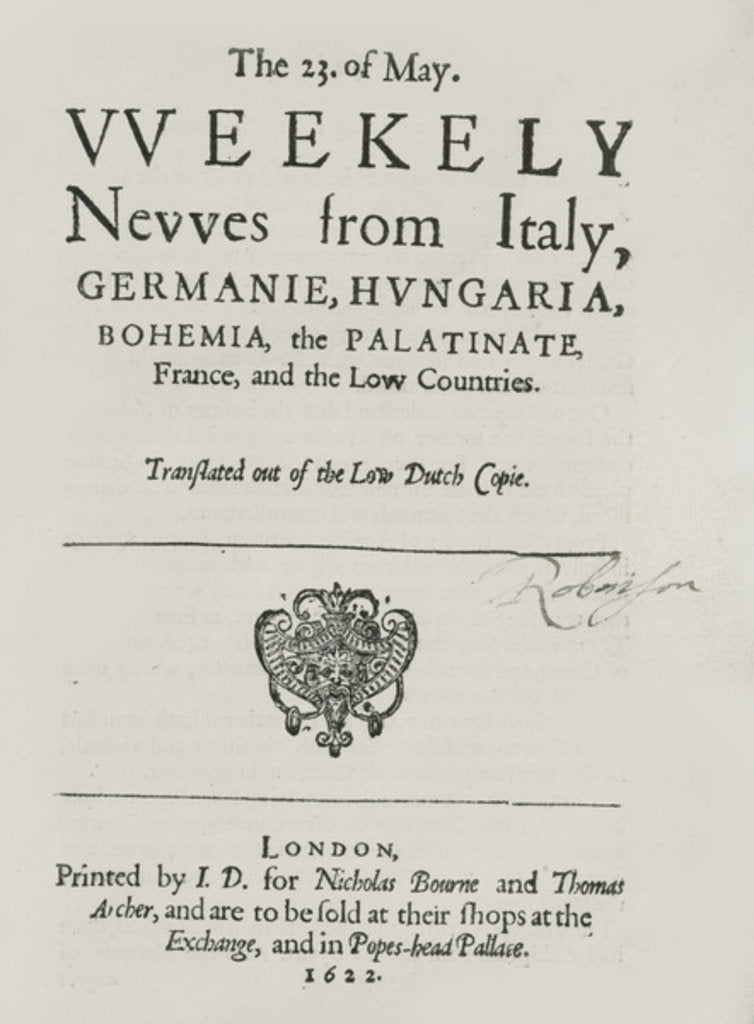 Detail of Weekly News, 1622 by English School