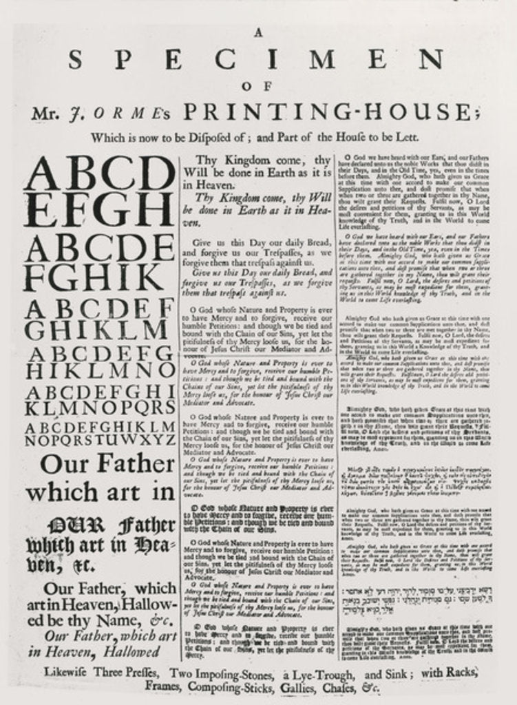 Detail of A Specimen of Mr. J. Orme's Printing-house, 1698 by English School