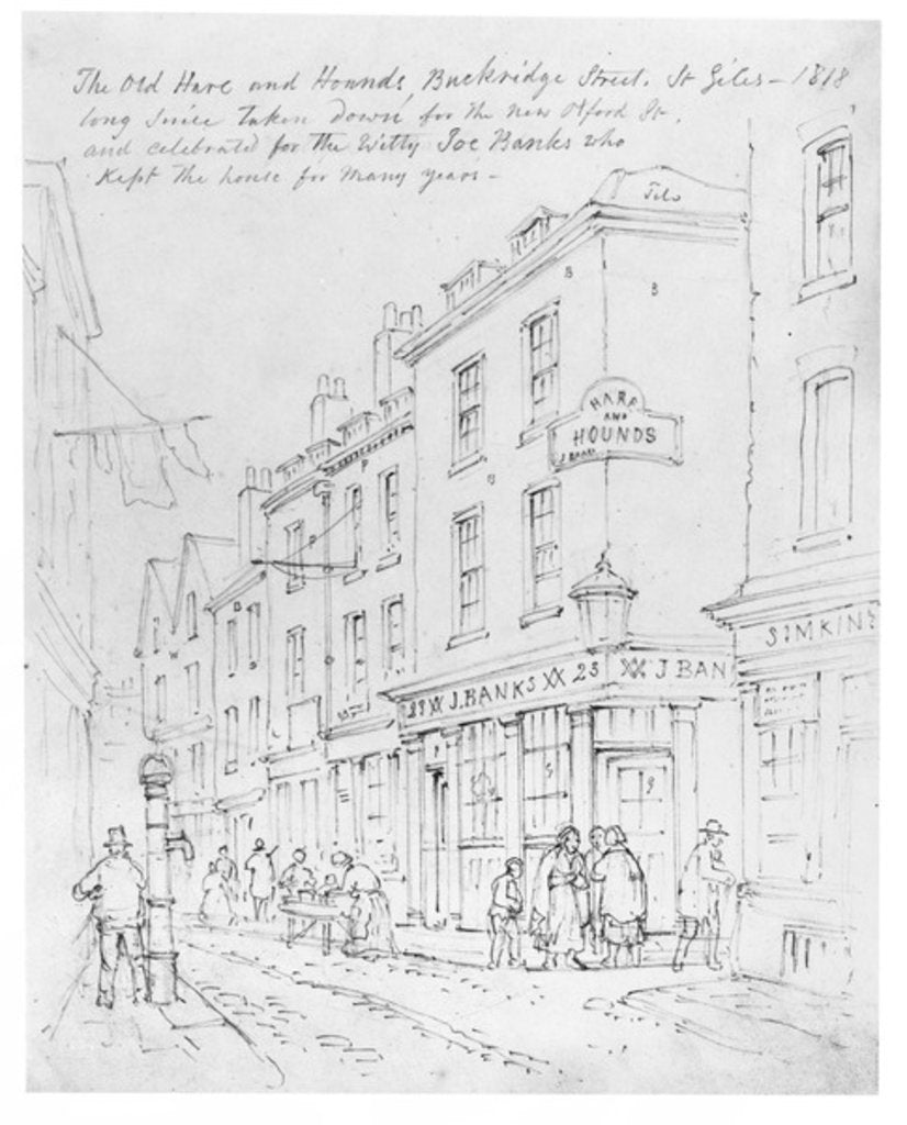 Detail of The Old Hare and Hounds, Buckridge Street, St Giles in1818 by English School
