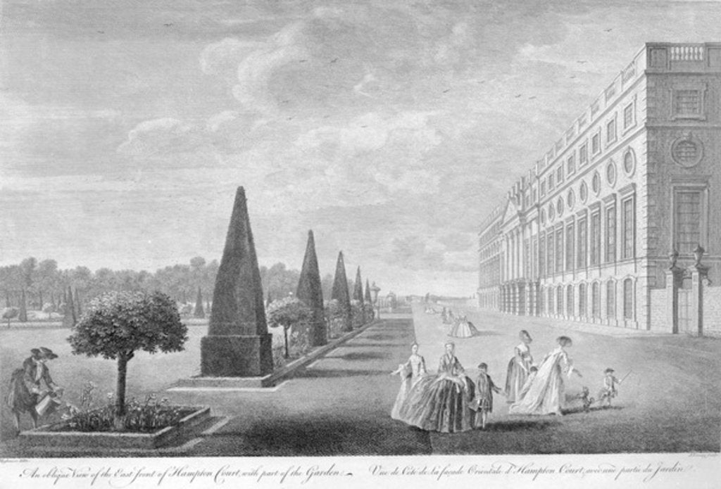 Detail of An Oblique View of the East Front of Hampton Court with part of the Garden, c.1744 by John Tinney