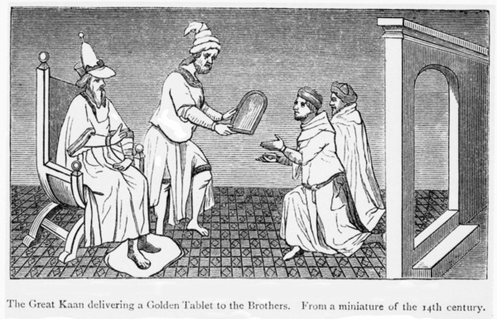 Detail of Kublai Khan gives a golden tablet ensuring safe passage to Niccolo and Maffeo Polo by Anonymous