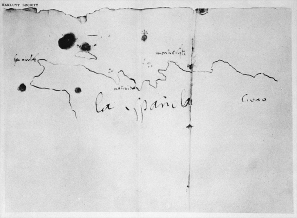 Detail of Sketch of the coast of Espanola, drawn by Columbus on the first voyage by Christopher (attr.to) Columbus