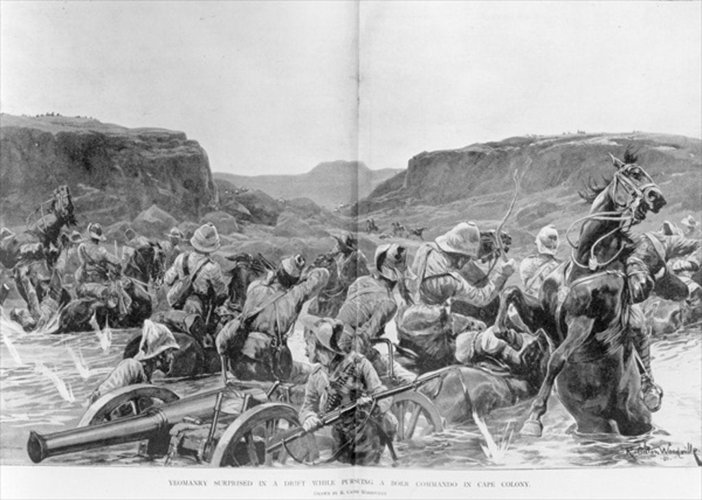 Detail of Yeomanry surprised in a drift while pursuing a Boer Commando in Cape Colony by Richard Caton II Woodville