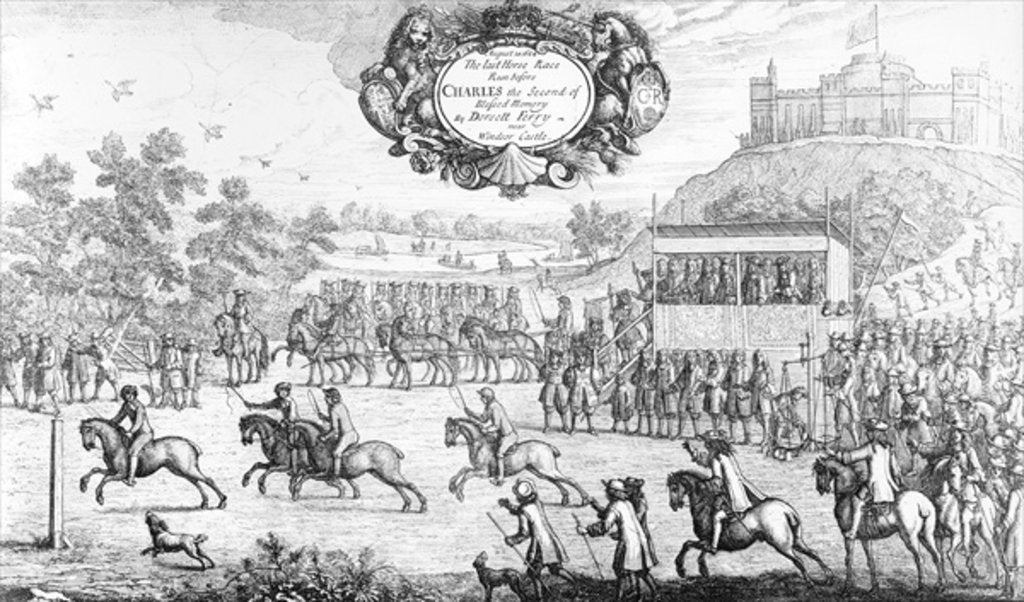 Detail of The Last Horse Race run before Charles the Second of Blessed Memory by Dorsett Ferry, near Windsor Castle, August 24th 1684, 1687 by Francis Barlow